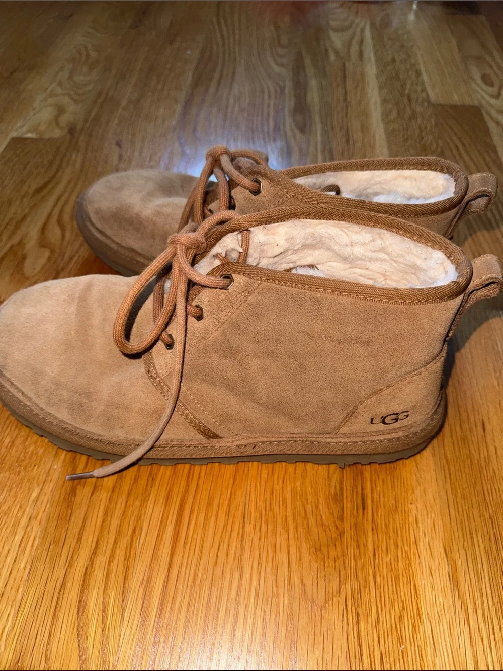 UGG Neumel Chestnut Suede Lace-Up Shearling Ankle Boots